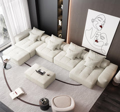 Modern Oversized Modular Sectional Sofa,Sparkling Chenille Fabric Soft Cushion Sofa with 8 Pillows,8 PCS DIY Combination Tufted Sofa,No Assembly Required,BEIGE/WHITE