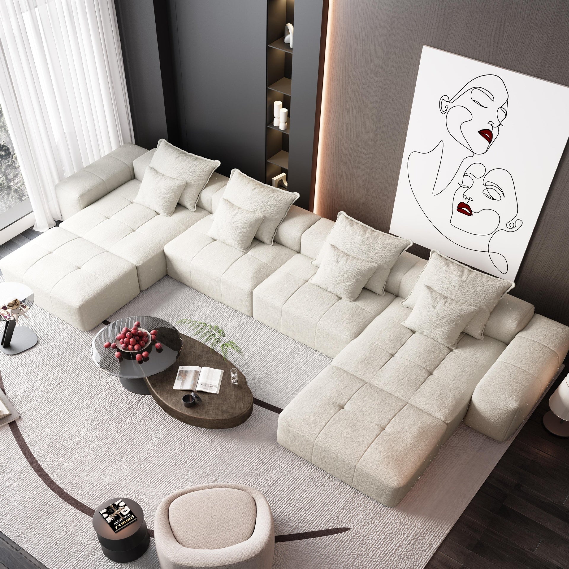 Modern Oversized Modular Sectional Sofa,Sparkling Chenille Fabric Soft Cushion Sofa with 8 Pillows,8 PCS DIY Combination Tufted Sofa,No Assembly Required,BEIGE/WHITE