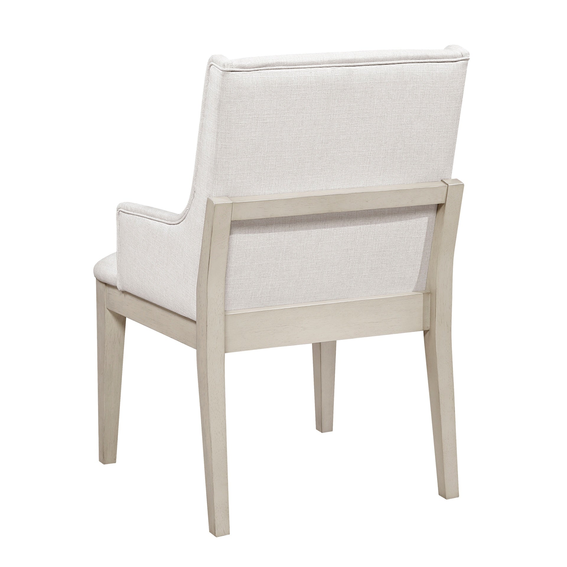 Beautiful Upholstered Arm Chairs Set of 2 Antique White Finish Dining Furniture Classic Ivory Fabric