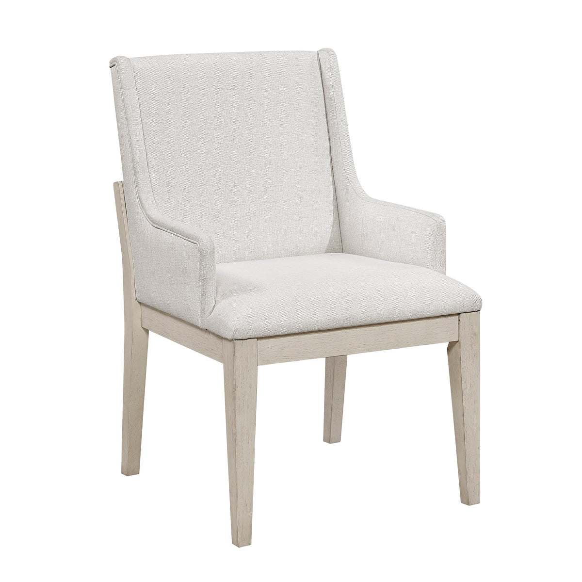 Beautiful Upholstered Arm Chairs Set of 2 Antique White Finish Dining Furniture Classic Ivory Fabric