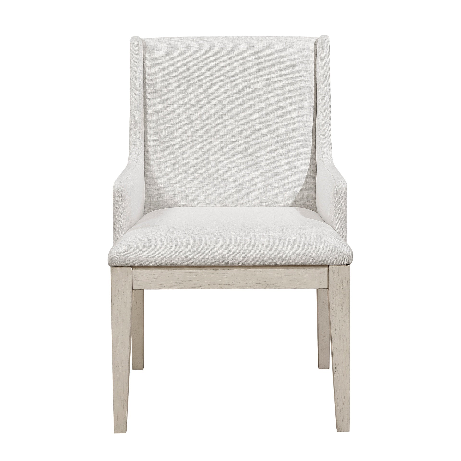 Beautiful Upholstered Arm Chairs Set of 2 Antique White Finish Dining Furniture Classic Ivory Fabric