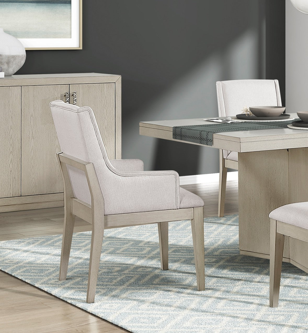 Beautiful Antique White Finish Dining Set 9pcs Extendable Table and Upholstered Chairs Wooden Classic Furniture
