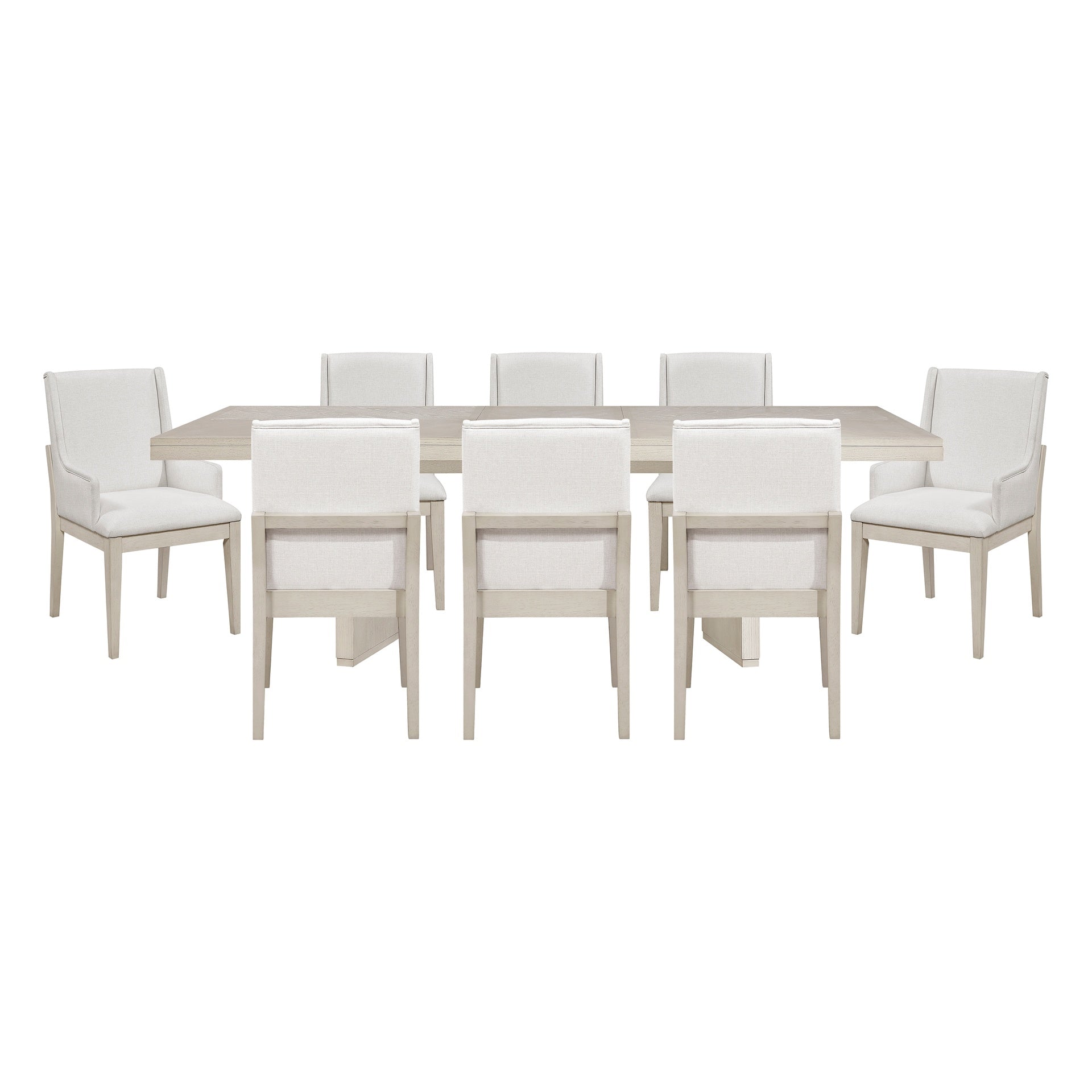 Beautiful Antique White Finish Dining Set 9pcs Extendable Table and Upholstered Chairs Wooden Classic Furniture