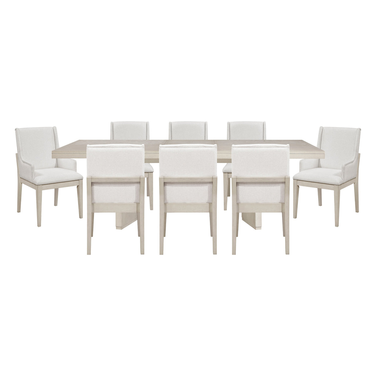 Beautiful Antique White Finish Dining Set 9pcs Extendable Table and Upholstered Chairs Wooden Classic Furniture