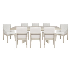Beautiful Antique White Finish Dining Set 9pcs Extendable Table and Upholstered Chairs Wooden Classic Furniture