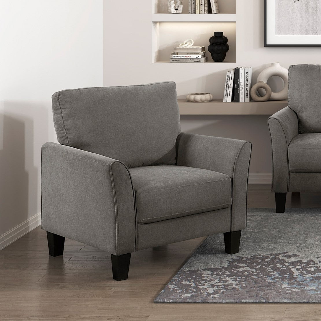 Modern Contemporary Sofa Set 3pc Brown Gray Upholstered Sofa Loveseat Chair Plush Seat Comfort Durable Solid Wood Living Room Furniture