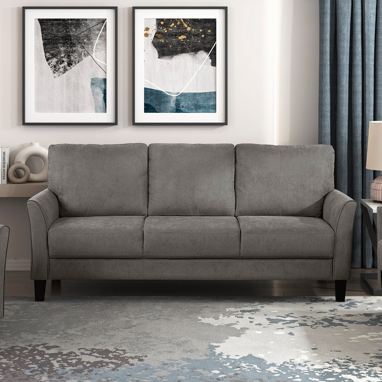Modern Contemporary Sofa Set 3pc Brown Gray Upholstered Sofa Loveseat Chair Plush Seat Comfort Durable Solid Wood Living Room Furniture