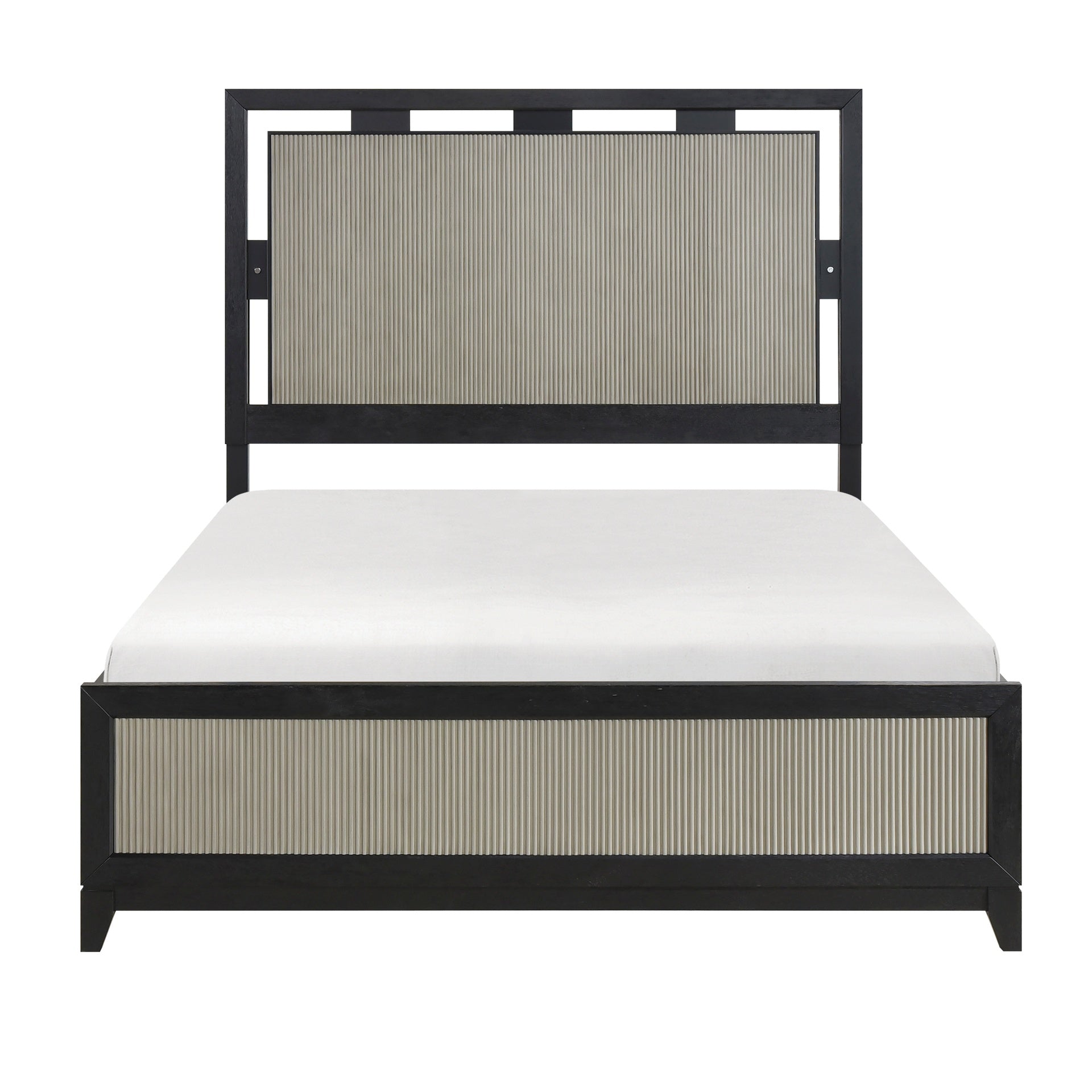 Contemporary Charcoal Gray Finish California King Size Bed Integrated LED Backlighting Solid Wood Bedroom Furniture 1pc Reeded Panels