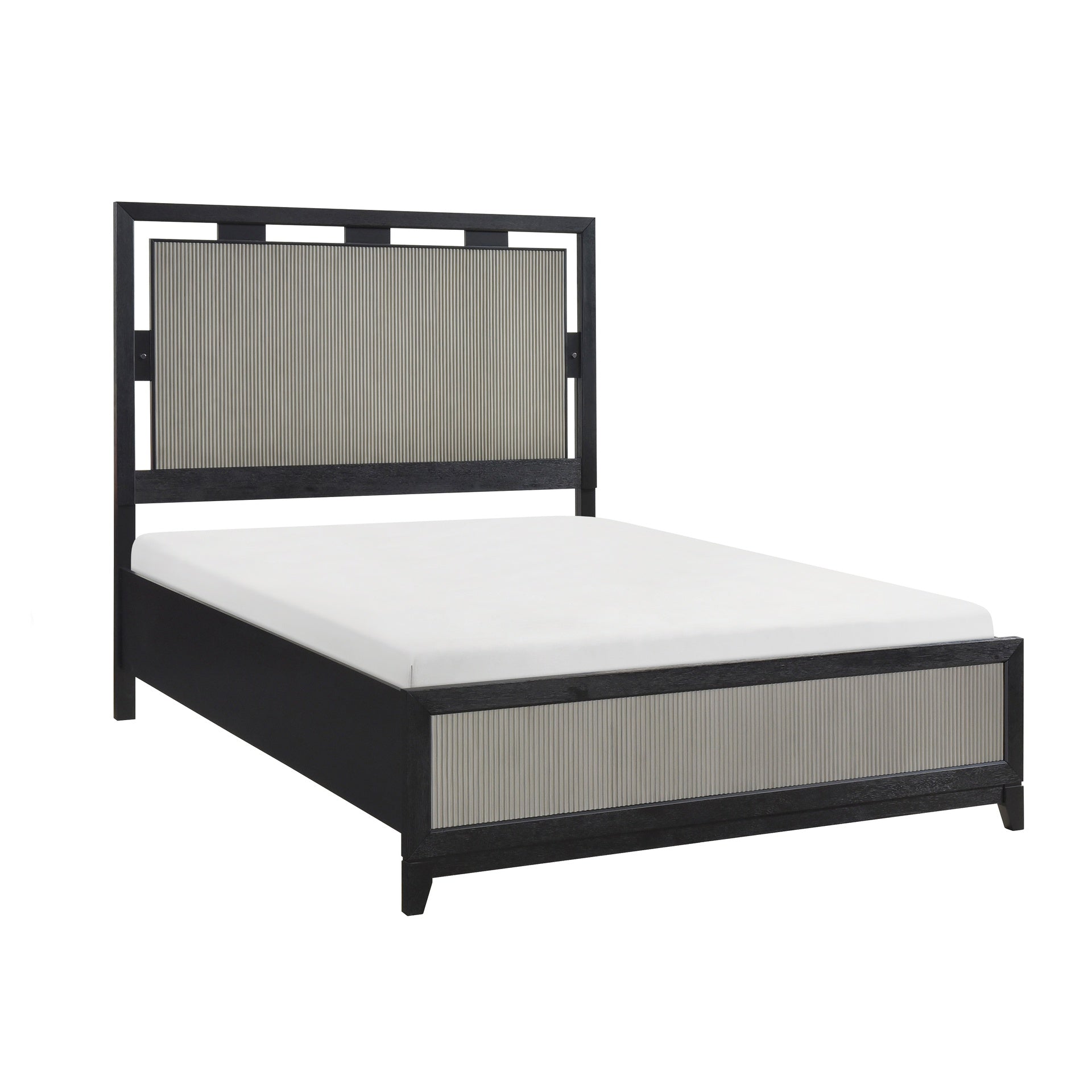 Contemporary Charcoal Gray Finish California King Size Bed Integrated LED Backlighting Solid Wood Bedroom Furniture 1pc Reeded Panels
