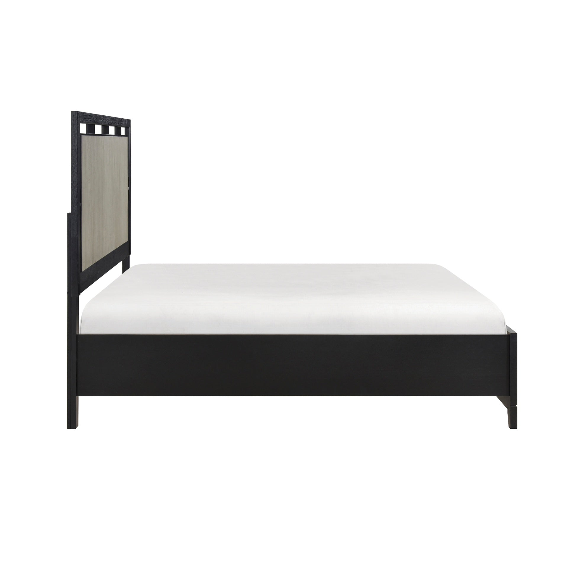 Contemporary Charcoal Gray Finish California King Size Bed Integrated LED Backlighting Solid Wood Bedroom Furniture 1pc Reeded Panels