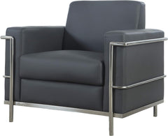 Executive Faux Leather Accent Club Chair, Chrome Metal Frame Soft Upholstered Living Room Armchair, Light Gray