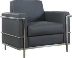 Executive Faux Leather Accent Club Chair, Chrome Metal Frame Soft Upholstered Living Room Armchair, Light Gray