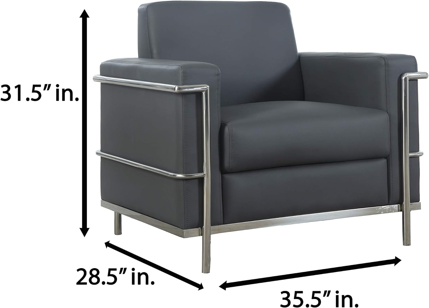 Executive Faux Leather Accent Club Chair, Chrome Metal Frame Soft Upholstered Living Room Armchair, Light Gray
