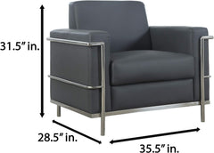 Executive Faux Leather Accent Club Chair, Chrome Metal Frame Soft Upholstered Living Room Armchair, Light Gray