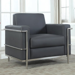 Executive Faux Leather Accent Club Chair, Chrome Metal Frame Soft Upholstered Living Room Armchair, Light Gray
