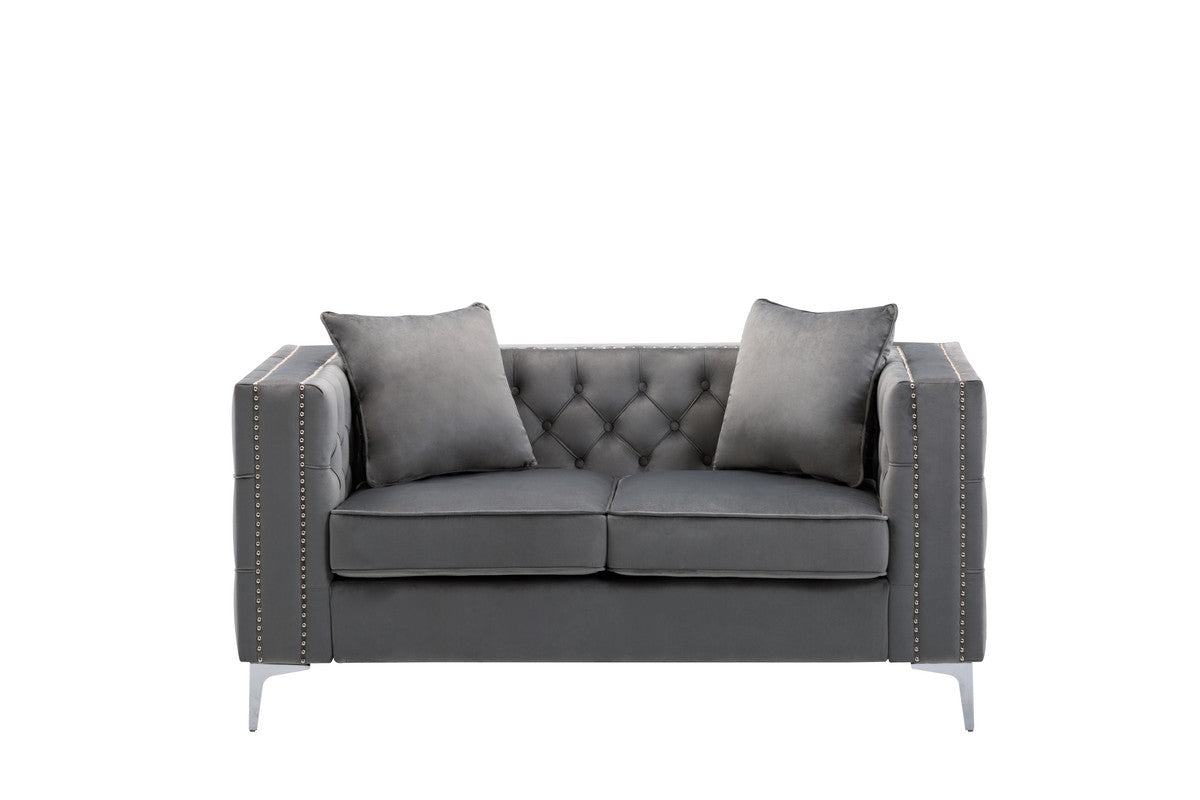 Noir 63"W Gray Velvet Loveseat