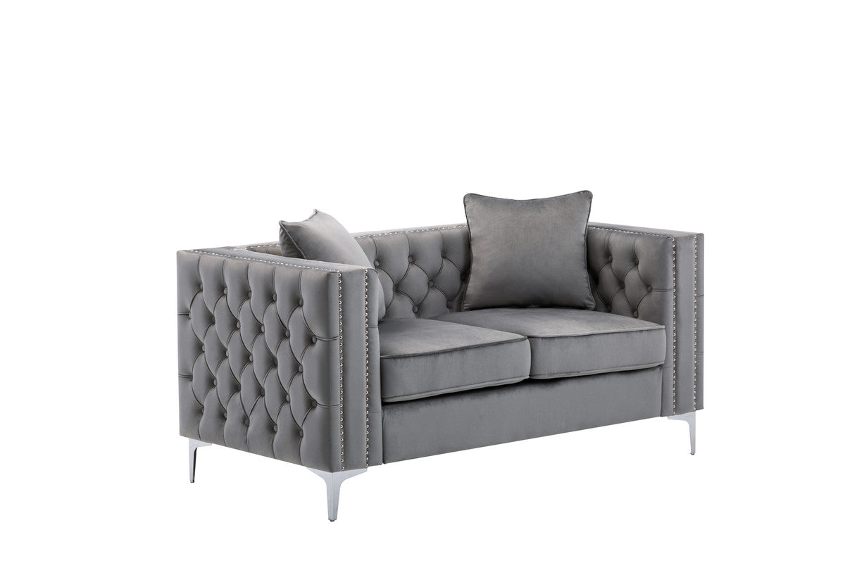 Noir 63"W Gray Velvet Loveseat