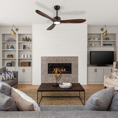 52 Inch Ceiling Fan with Light, 3 Solid Wood Blades,Remote Control,6-speed Reversible DC Motor for Living Room,Bed Room,Dining Room.