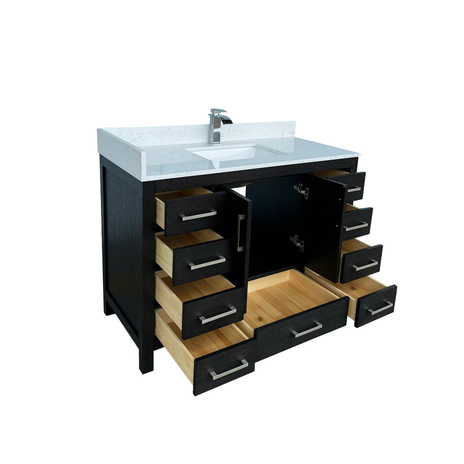 48" Bathroom Vanity with Sink & Faucet Hole, Bathroom Storage Vanity Sink Cabinet with 2 Doors ＆ 9 Drawers in Black