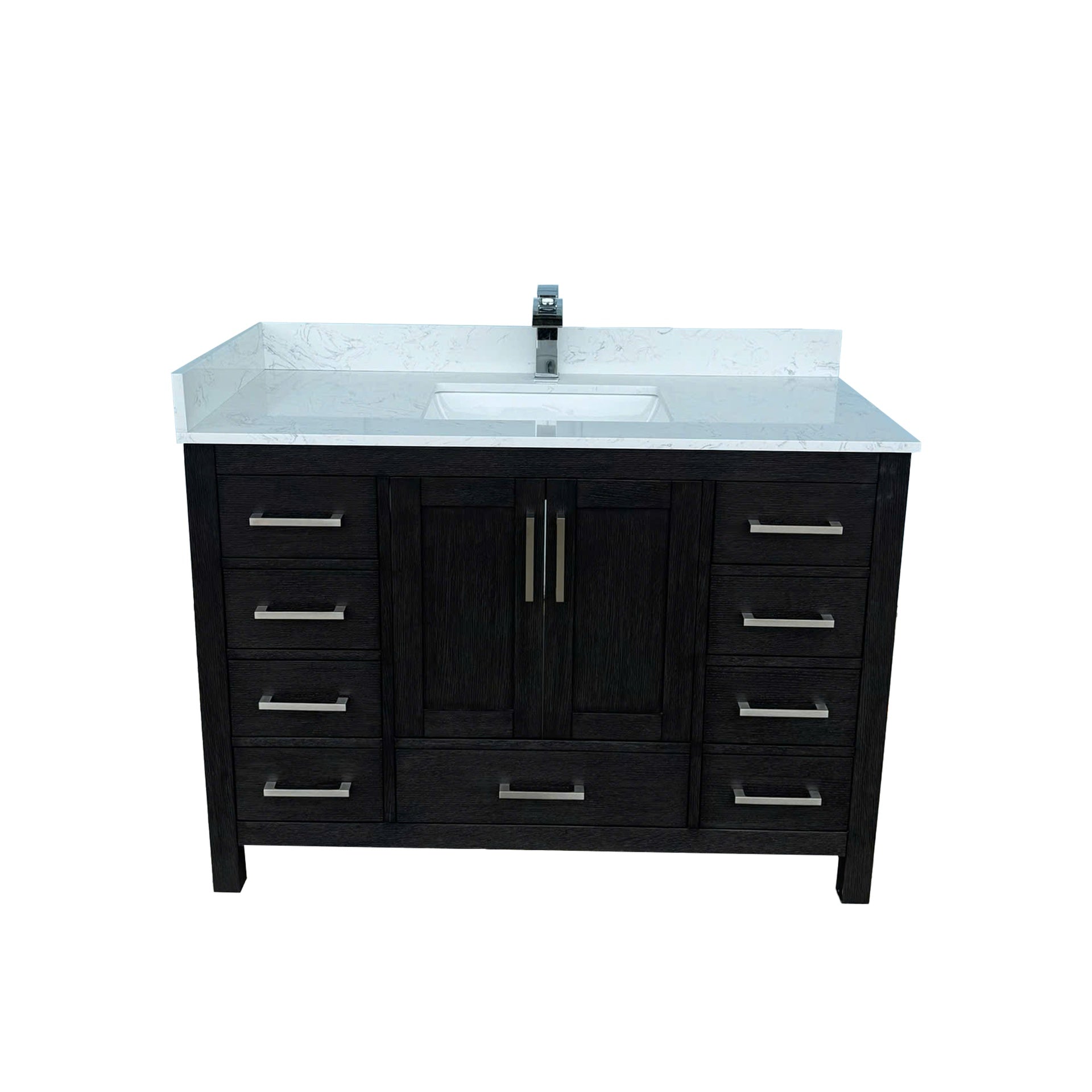 48" Bathroom Vanity with Sink & Faucet Hole, Bathroom Storage Vanity Sink Cabinet with 2 Doors ＆ 9 Drawers in Black