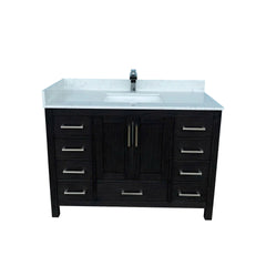 48" Bathroom Vanity with Sink & Faucet Hole, Bathroom Storage Vanity Sink Cabinet with 2 Doors ＆ 9 Drawers in Black