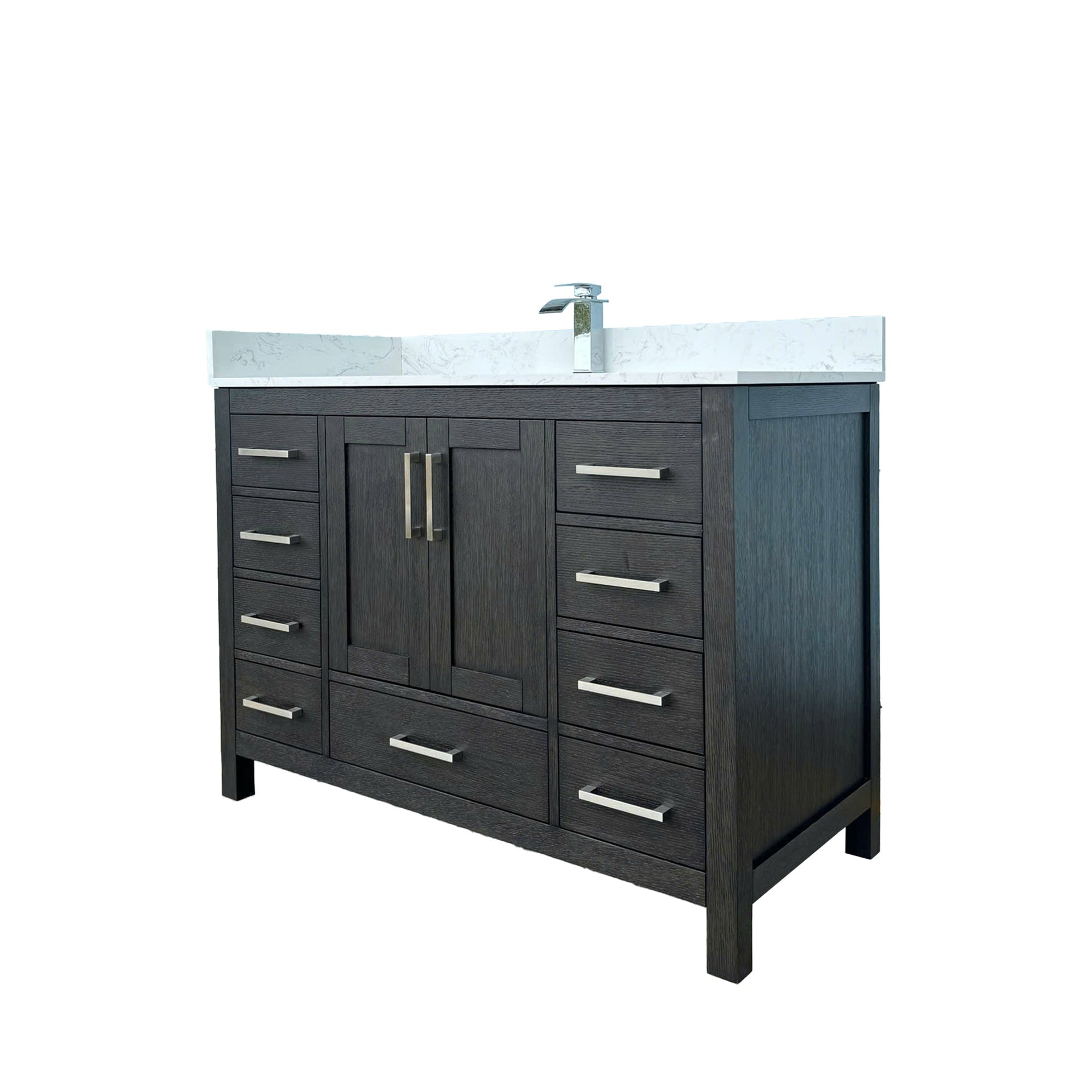 48" Bathroom Vanity with Sink & Faucet Hole, Bathroom Storage Vanity Sink Cabinet with 2 Doors ＆ 9 Drawers in Black