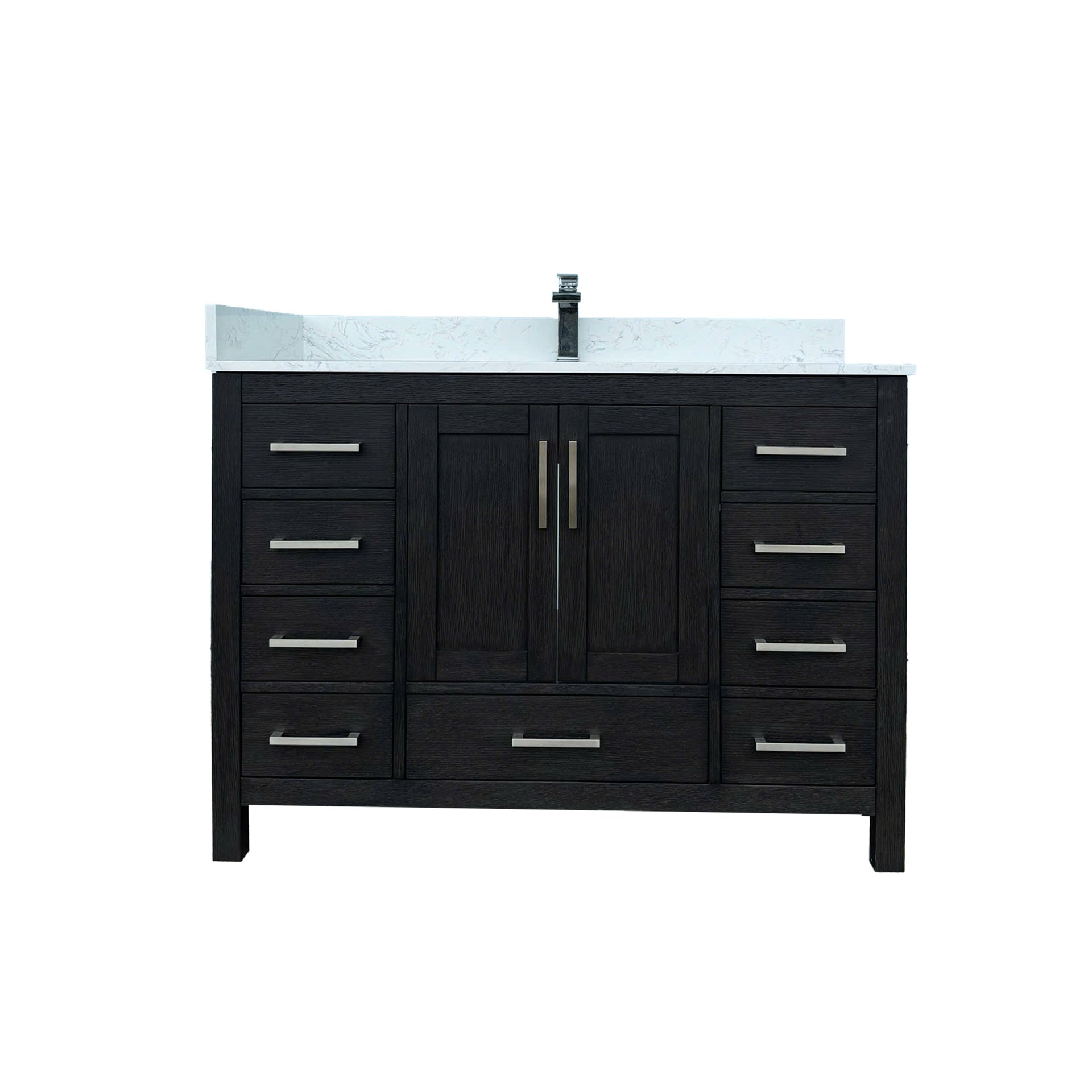 48" Bathroom Vanity with Sink & Faucet Hole, Bathroom Storage Vanity Sink Cabinet with 2 Doors ＆ 9 Drawers in Black