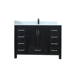 48" Bathroom Vanity with Sink & Faucet Hole, Bathroom Storage Vanity Sink Cabinet with 2 Doors ＆ 9 Drawers in Black