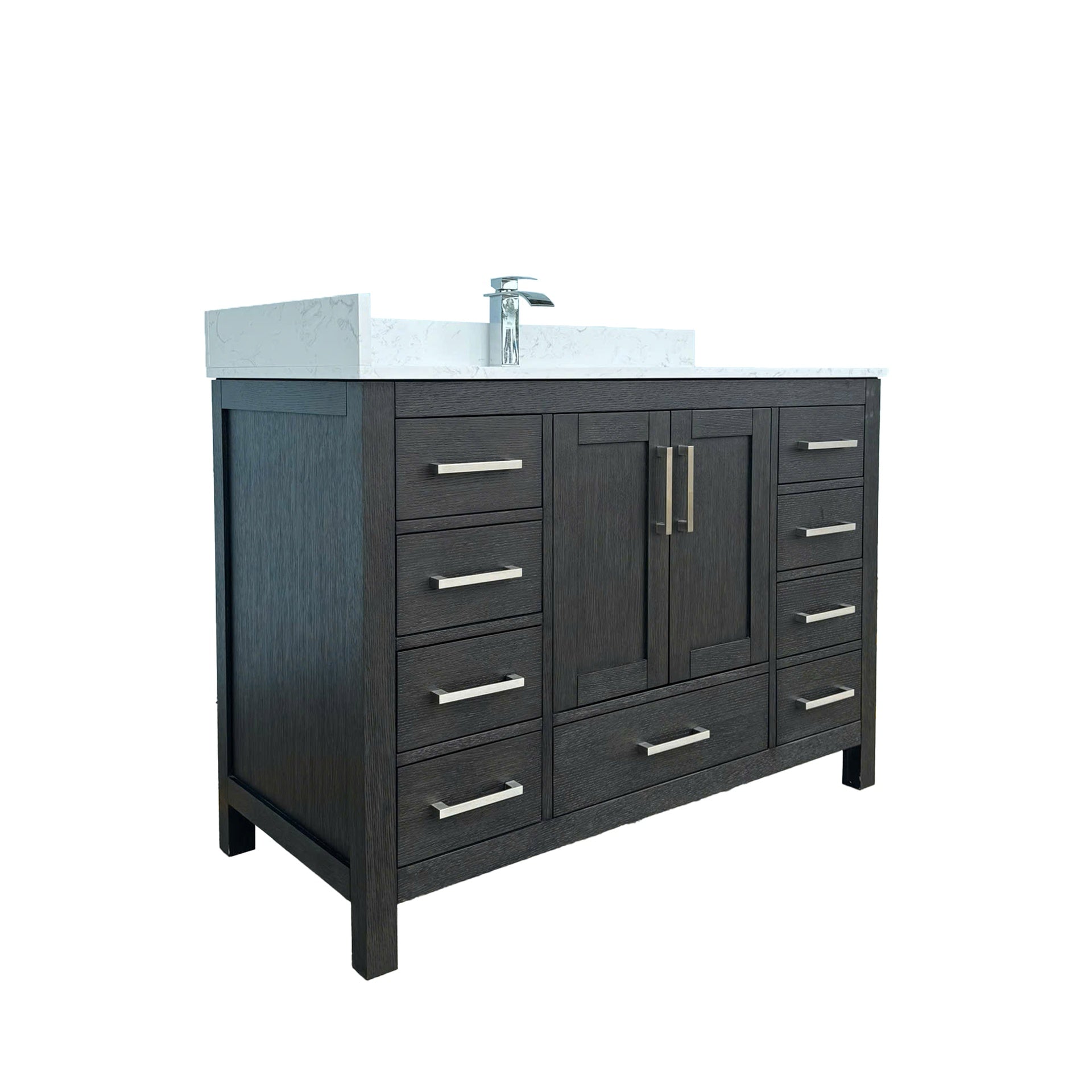 48" Bathroom Vanity with Sink & Faucet Hole, Bathroom Storage Vanity Sink Cabinet with 2 Doors ＆ 9 Drawers in Black
