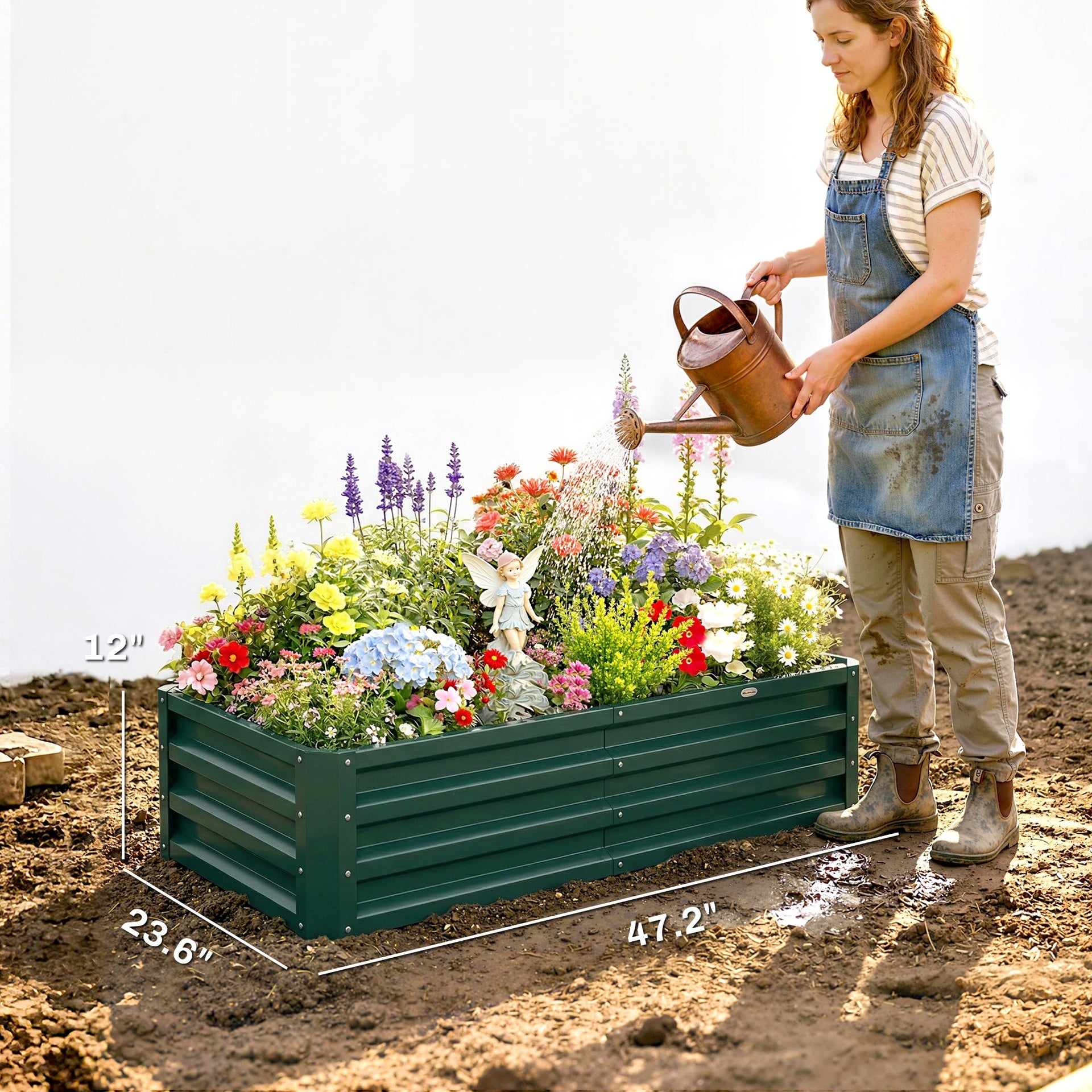 Outsunny Galvanized Raised Garden Bed, 4' x 2' x 1' Metal Planter Box, for Growing Vegetables, Flowers, Herbs, Succulents, Green