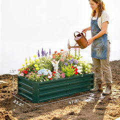 Outsunny Galvanized Raised Garden Bed, 4' x 2' x 1' Metal Planter Box, for Growing Vegetables, Flowers, Herbs, Succulents, Green