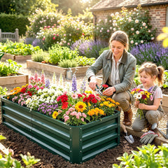 Outsunny Galvanized Raised Garden Bed, 4' x 2' x 1' Metal Planter Box, for Growing Vegetables, Flowers, Herbs, Succulents, Green
