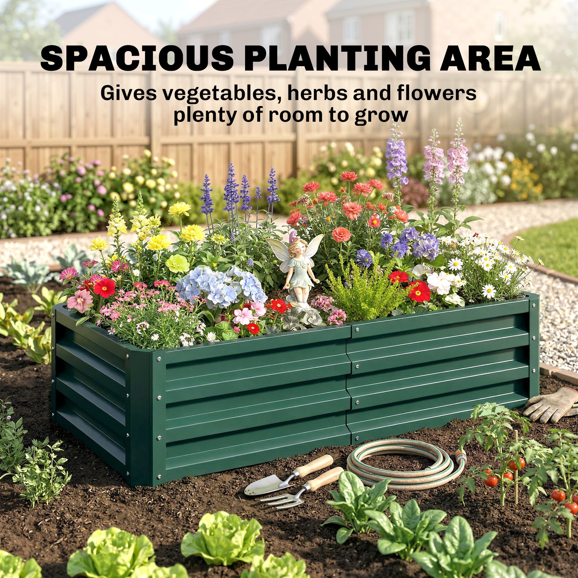Outsunny Galvanized Raised Garden Bed, 4' x 2' x 1' Metal Planter Box, for Growing Vegetables, Flowers, Herbs, Succulents, Green