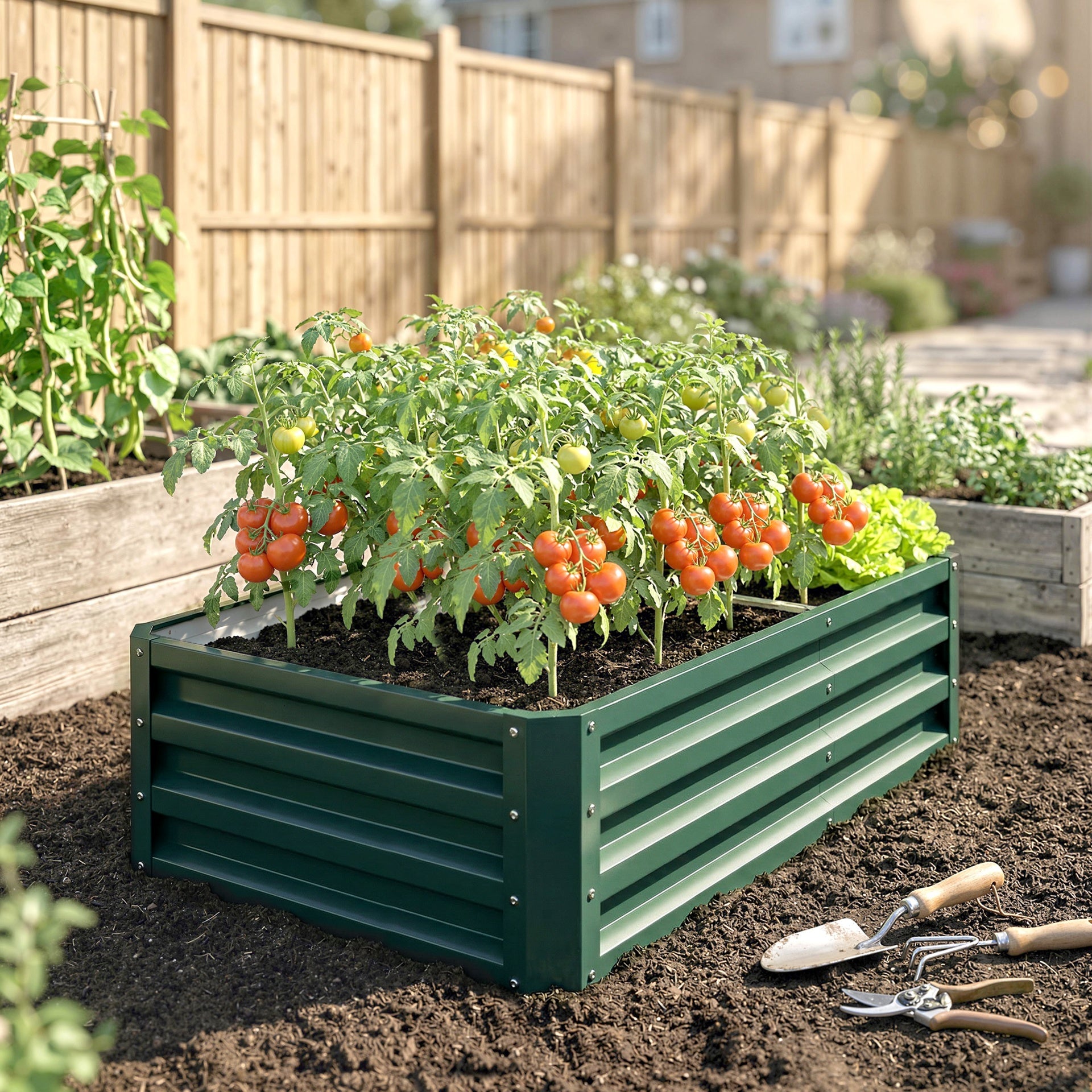 Outsunny Galvanized Raised Garden Bed, 4' x 2' x 1' Metal Planter Box, for Growing Vegetables, Flowers, Herbs, Succulents, Green