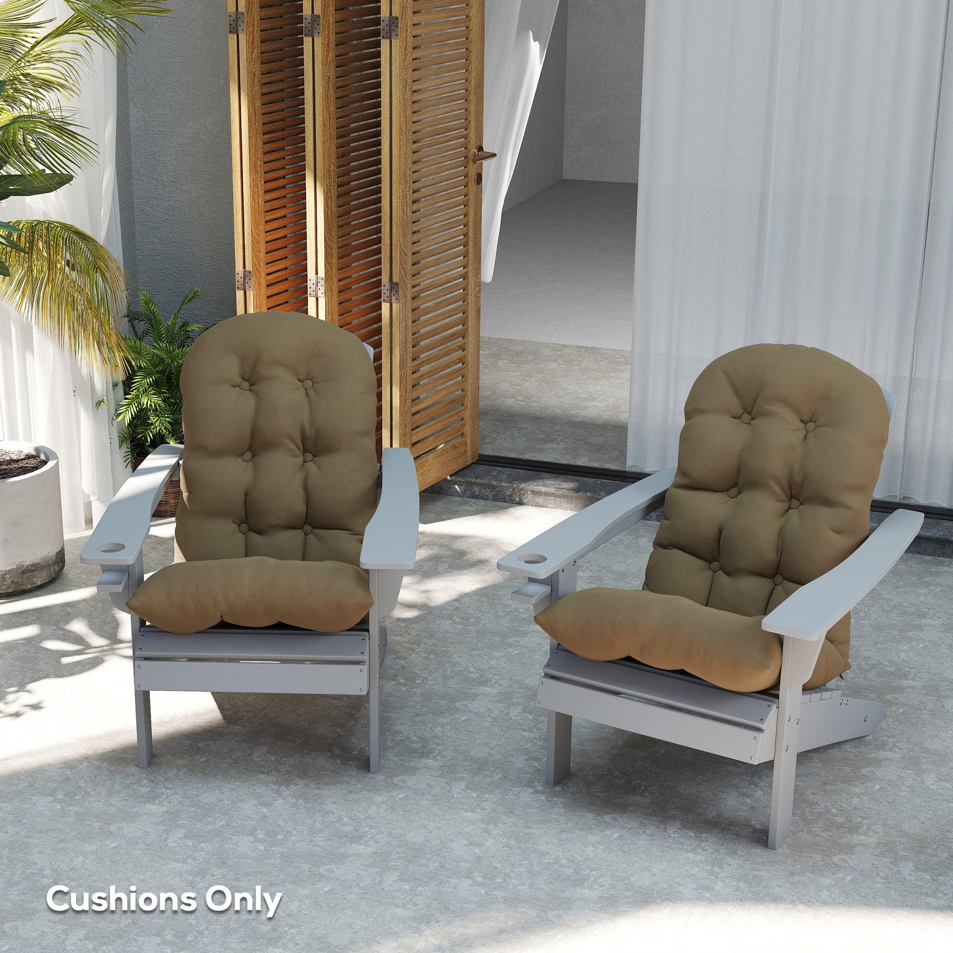 Outsunny Adirondack Chair Cushions Set of 2, Tufted High Back Patio Non-Slip Cushions for Adirondack Chairs, Khaki