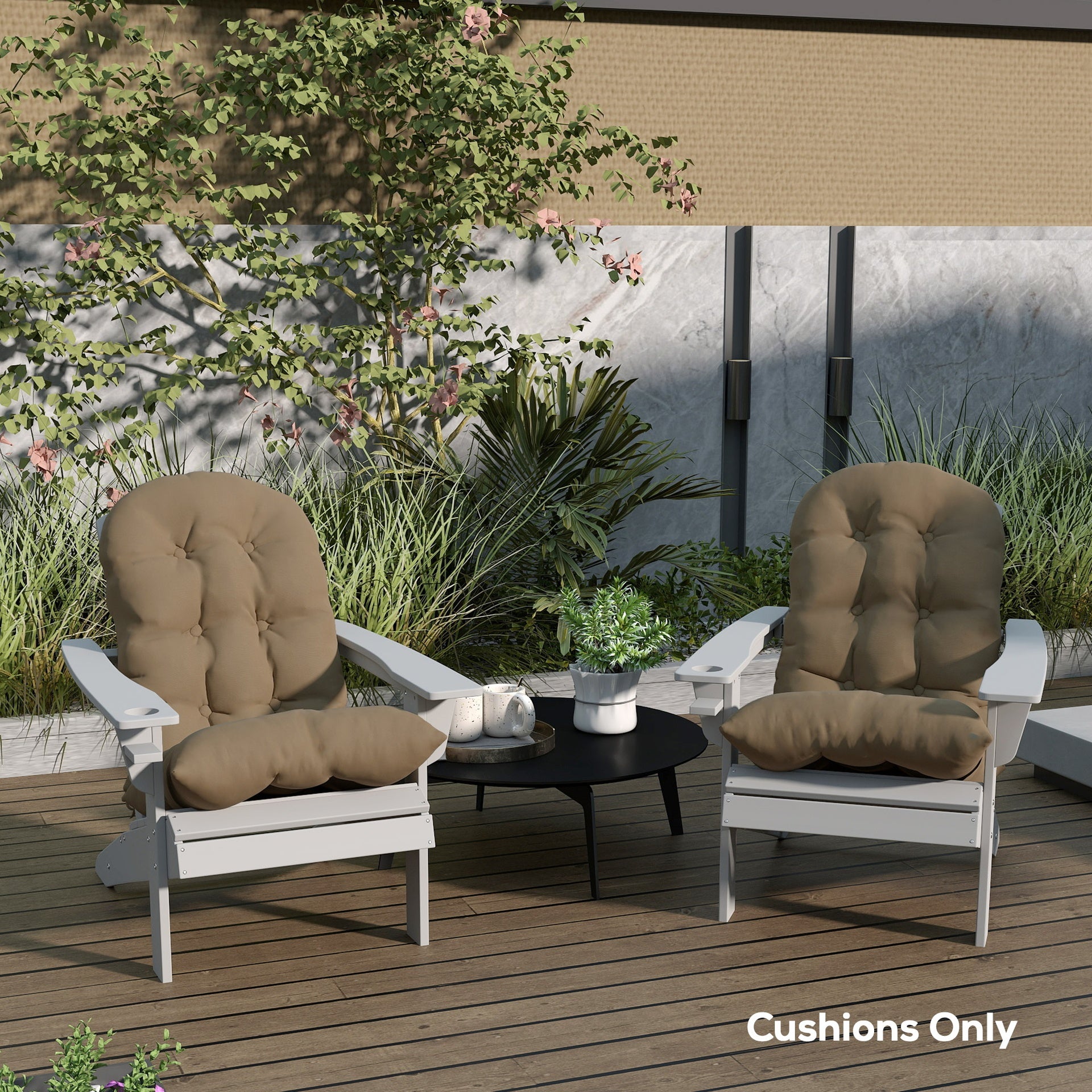 Outsunny Adirondack Chair Cushions Set of 2, Tufted High Back Patio Non-Slip Cushions for Adirondack Chairs, Khaki