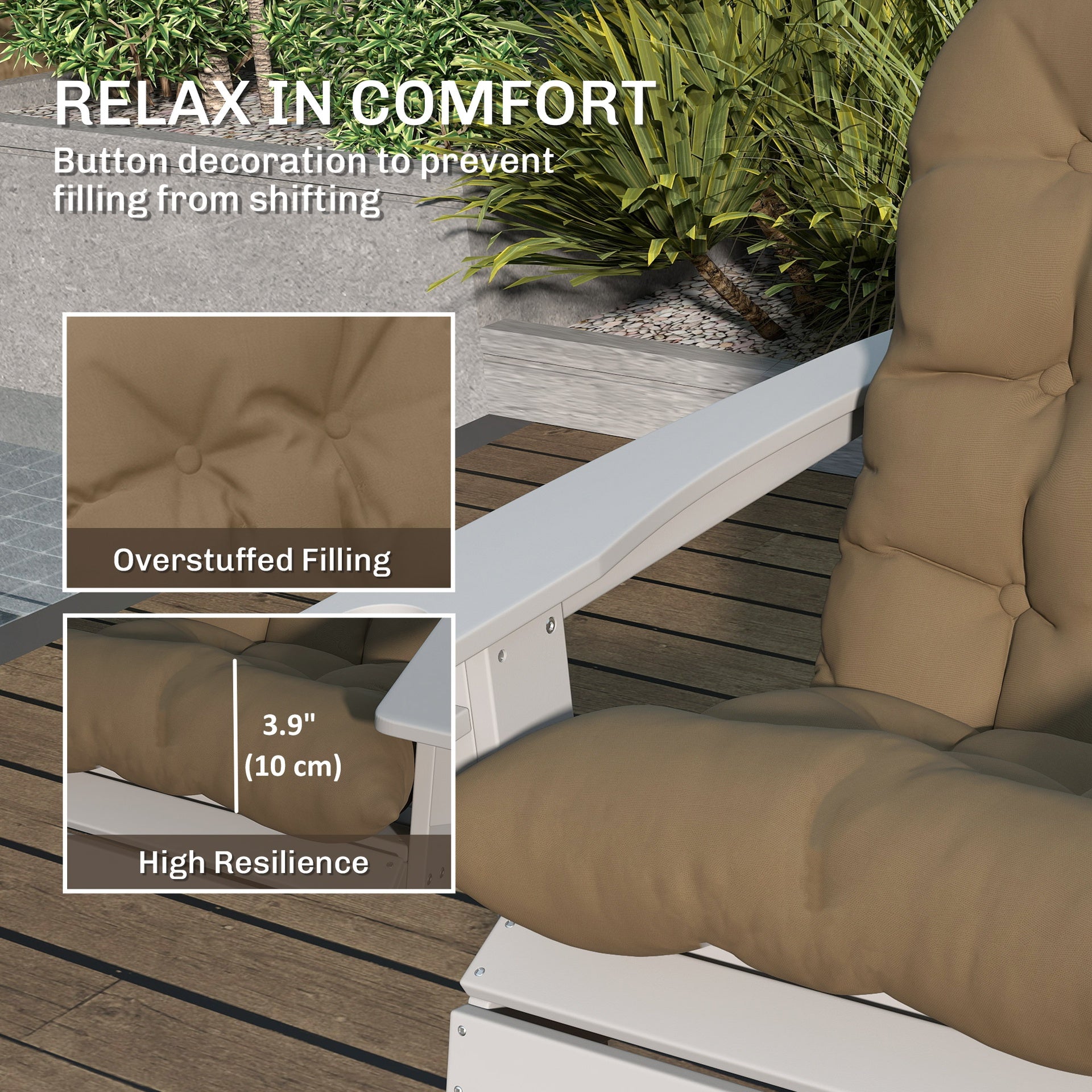 Outsunny Adirondack Chair Cushions Set of 2, Tufted High Back Patio Non-Slip Cushions for Adirondack Chairs, Khaki