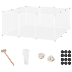 PawHut Pet Playpen DIY Small Animal Cage Open Enclosure Portable Plastic Fence 12 Panels for Guinea Pig Hedgehog White, 18" x 14"