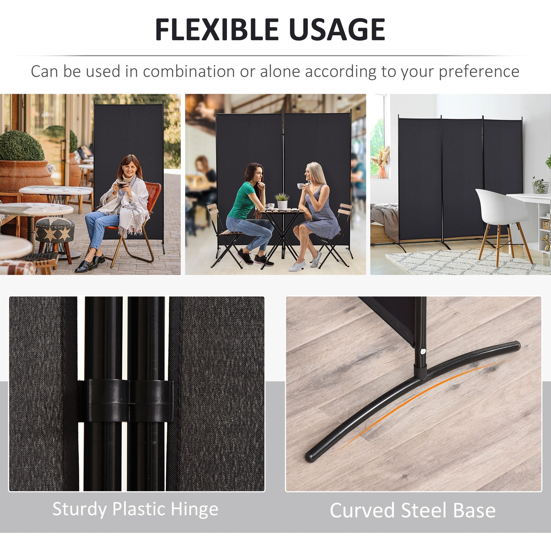 HOMCOM 6' 3 Panel Room Divider, Indoor Privacy Screen for Home, Black