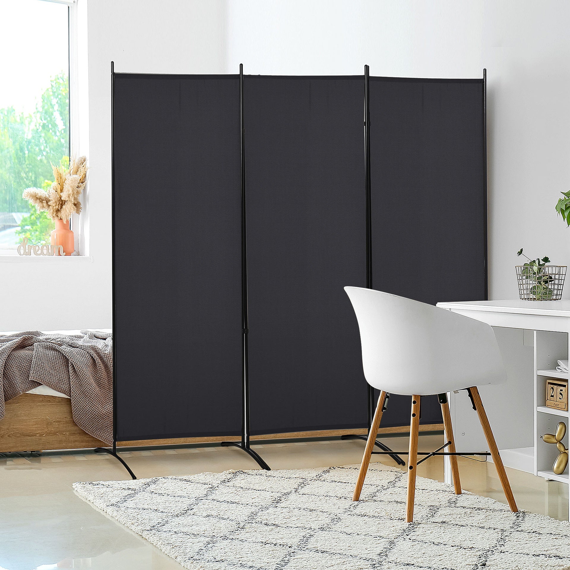 HOMCOM 6' 3 Panel Room Divider, Indoor Privacy Screen for Home, Black