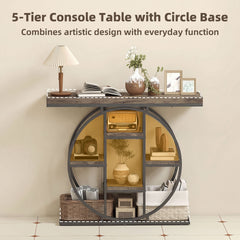 HOMCOM 39.4" Console Table with Storage Shelves, Industrial Sofa Table for Living Room, Hallway, Rustic Oak