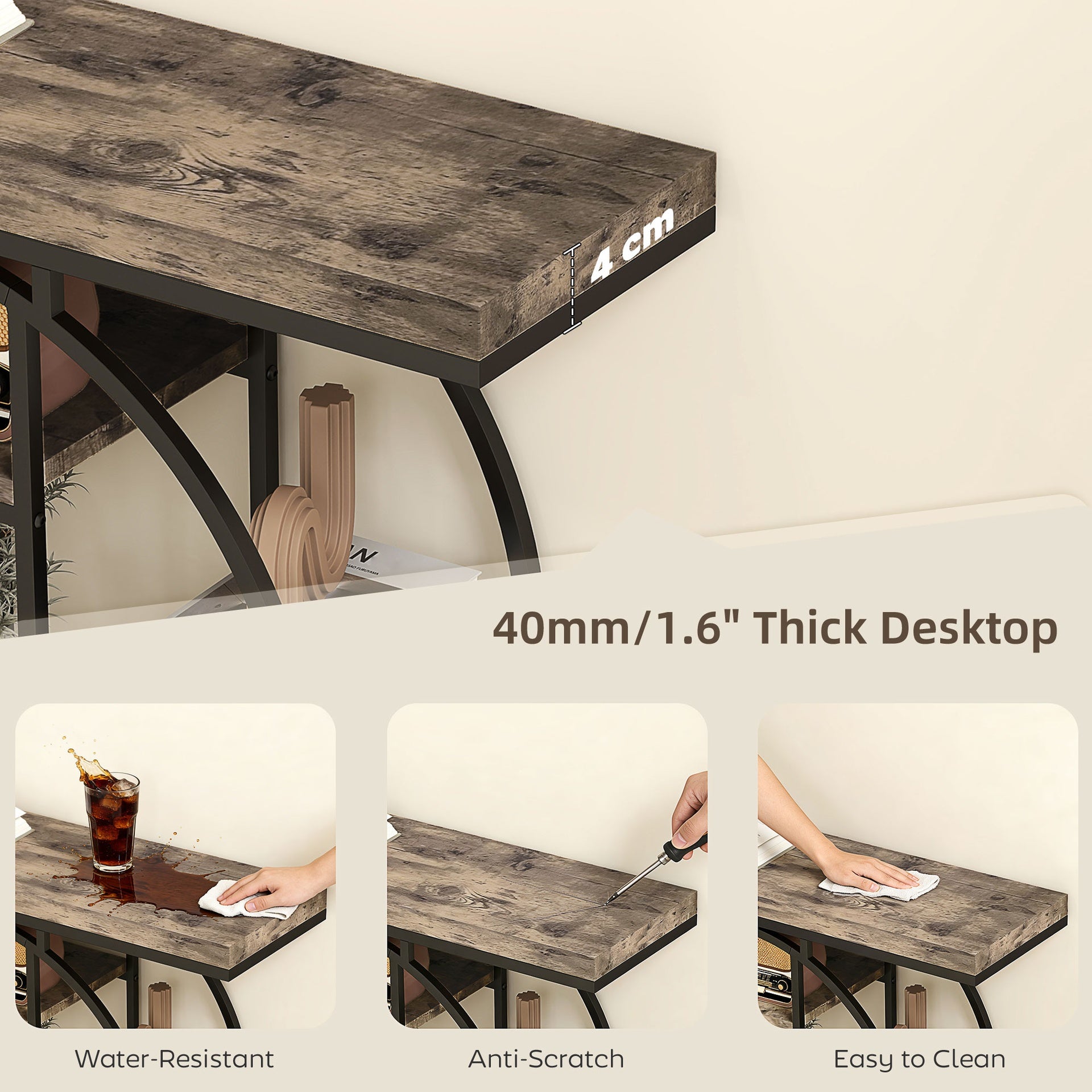HOMCOM 39.4" Console Table with Storage Shelves, Industrial Sofa Table for Living Room, Hallway, Rustic Oak