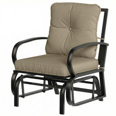 Outsunny Patio Glider, Outdoor Glider Chair with Cushions, Steel Frame, Curved Armrests, Beige