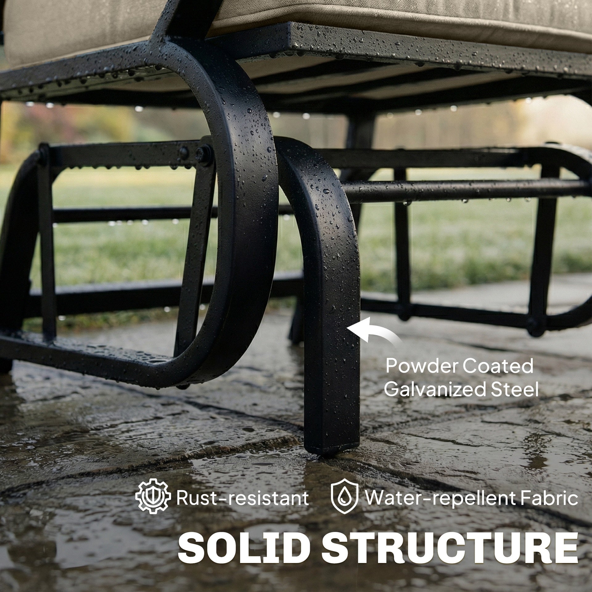 Outsunny Patio Glider, Outdoor Glider Chair with Cushions, Steel Frame, Curved Armrests, Beige