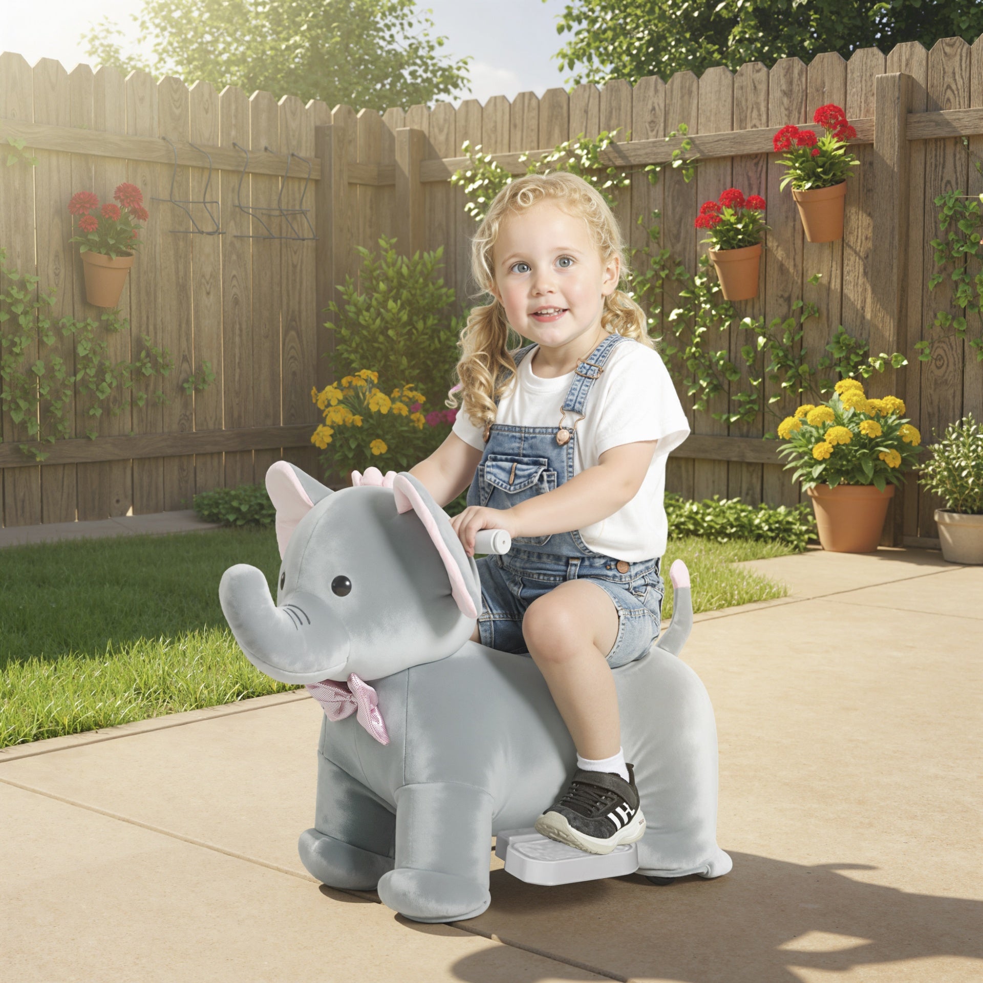 Qaba 6V Ride on Horse with Music, Forward, Soft Touch, Foot Pedal, for Boys Girls 1.5-5 Years Old