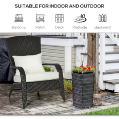 Outsunny Wicker Adirondack Chair, Outdoor All-Weather Rattan Fire Pit Chair w/ Soft Cushions, Tall Curved Backrest, Cream White