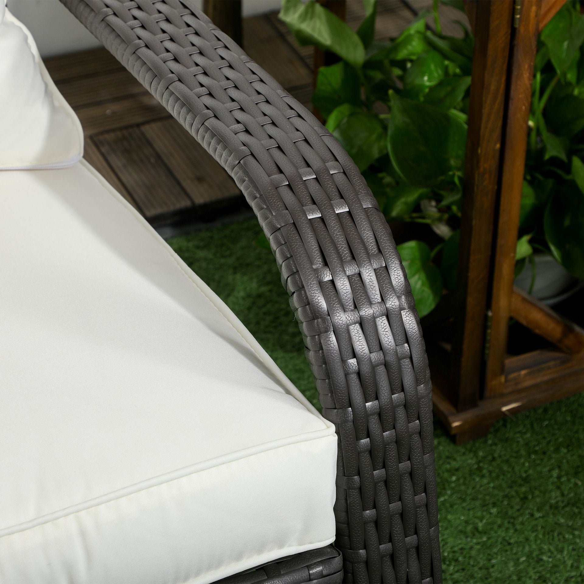 Outsunny Wicker Adirondack Chair, Outdoor All-Weather Rattan Fire Pit Chair w/ Soft Cushions, Tall Curved Backrest, Cream White