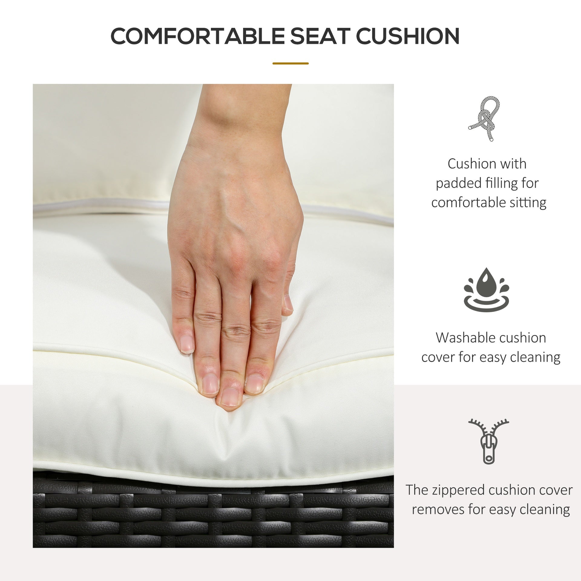 Outsunny Wicker Adirondack Chair, Outdoor All-Weather Rattan Fire Pit Chair w/ Soft Cushions, Tall Curved Backrest, Cream White