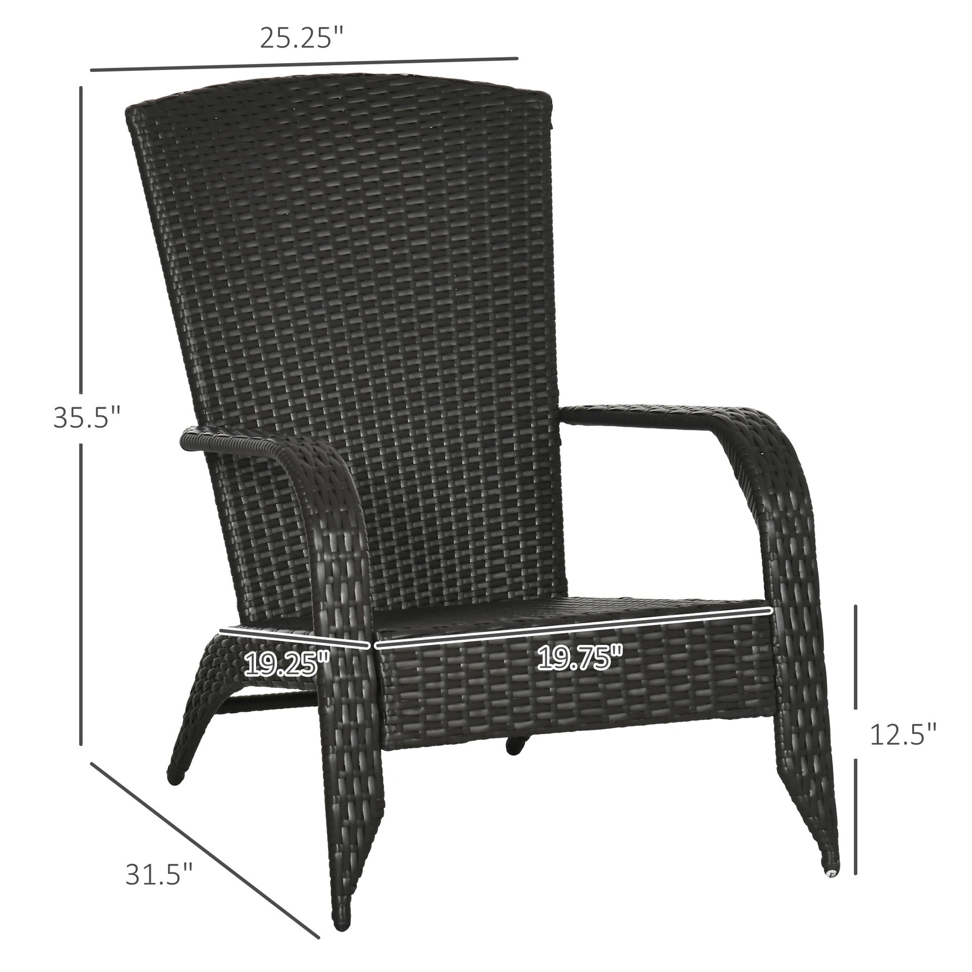 Outsunny Wicker Adirondack Chair, Outdoor All-Weather Rattan Fire Pit Chair w/ Soft Cushions, Tall Curved Backrest, Cream White
