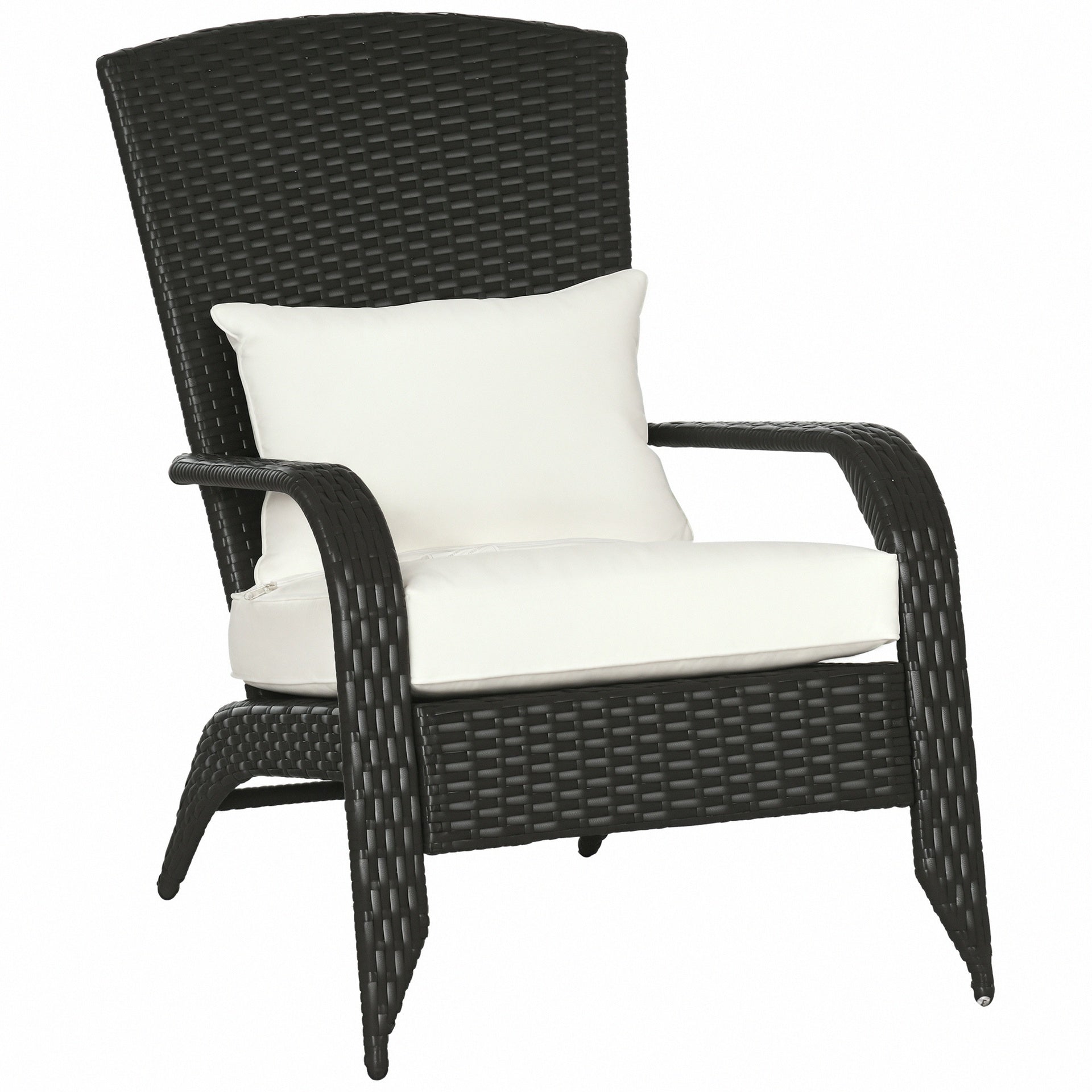 Outsunny Wicker Adirondack Chair, Outdoor All-Weather Rattan Fire Pit Chair w/ Soft Cushions, Tall Curved Backrest, Cream White